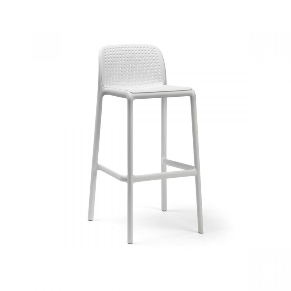 Barhocker für die Terrasse und Garten, stapelbar, platzsparend weisser Barhocker für den Outdoorbereich