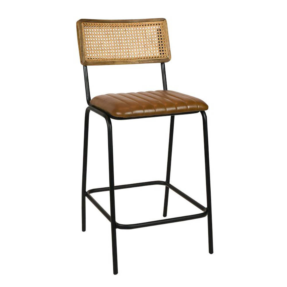 niedriger Büffelleder Barhocker Sven cognac