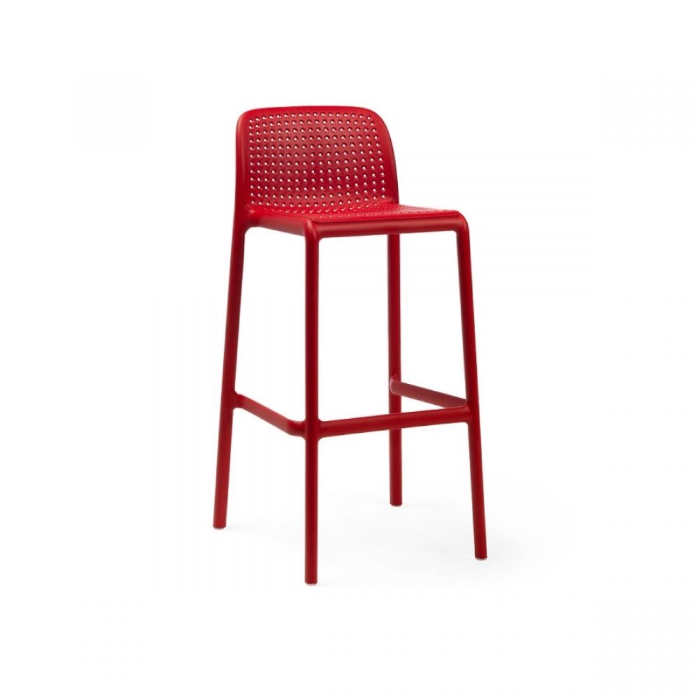 Kusntstoff Barhocker Lido in rot für die Gastronomie roter, stapelbarer Outdoor Barhocker Lido